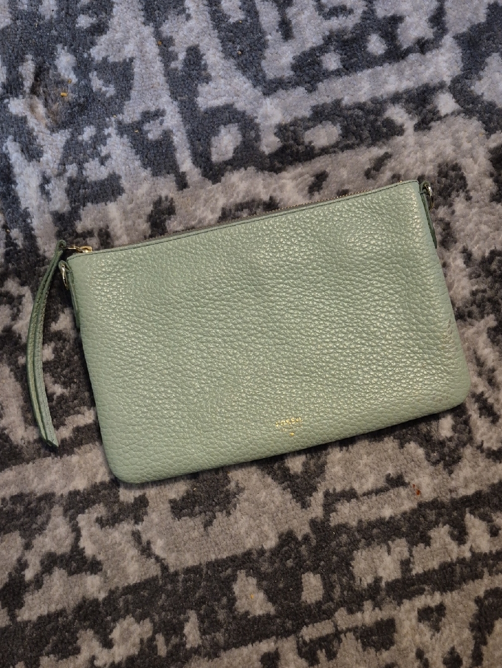 Fossil Mint Green Pebbled Leather Wristlet Clutch with Gold Logo